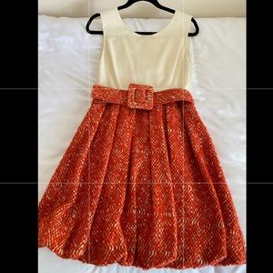 Alice + Olivia Wool Bubble Skirt Dress with Belt